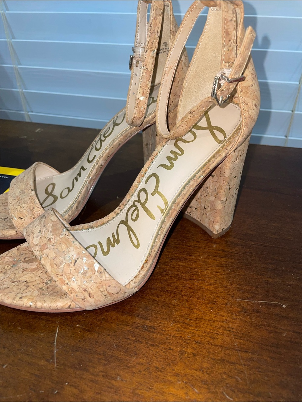 Sam Edelman Cork Block Heel Sandals in Natural Tan